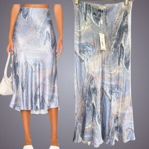 NWT Rails Anya Satin Frosted Marble Sheen Finish Midi Skirt